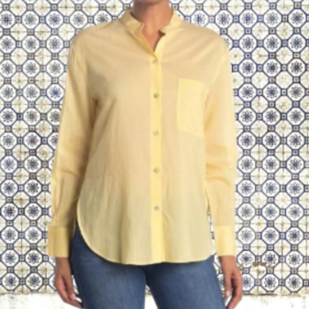 Vince Collarless Fine Silk blend Stripe Shirt NWT  SZ M